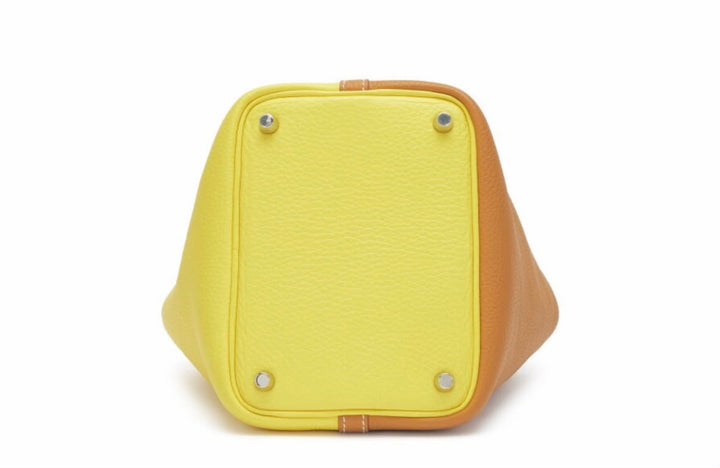 HERMÈS BI-COLOR CLÉMENCE LEATHER PICOTIN CASAQUE LOCK 18 BUCKET BAG