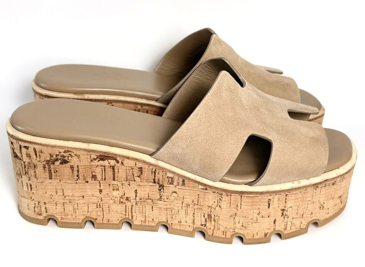 HERMÈS SUEDE GOATSKIN CORK EZE 30 MULES