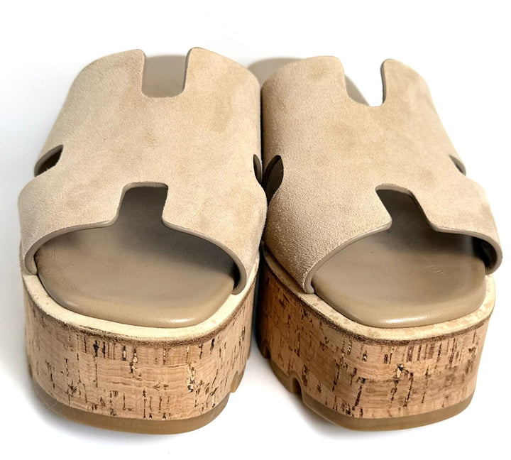 HERMÈS SUEDE GOATSKIN CORK EZE 30 MULES