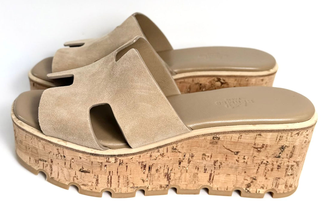 HERMÈS SUEDE GOATSKIN CORK EZE 30 MULES