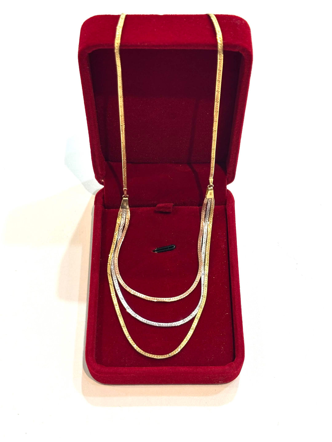 HERRINGBONE TRI-COLOR 14K GOLD NECKLACE
