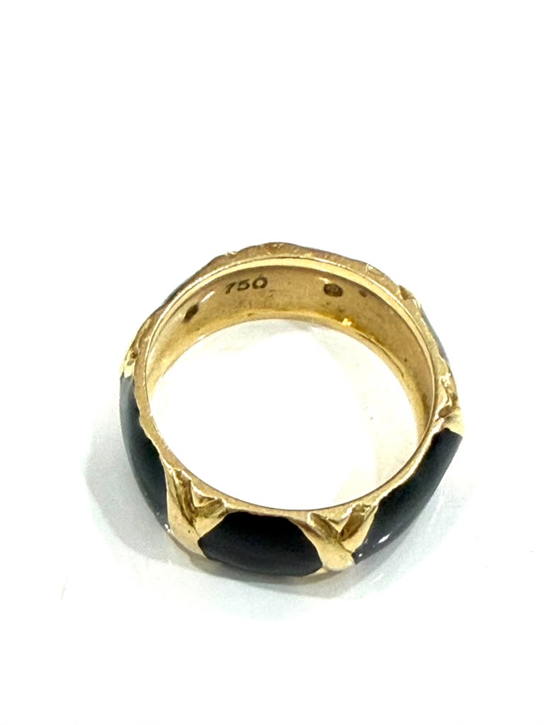 HIDALGO 18K YELLOW GOLD AND BLACK ENAMEL STACKABLE BAND RING