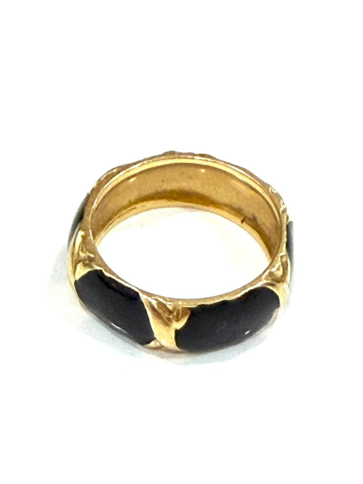 HIDALGO 18K YELLOW GOLD AND BLACK ENAMEL STACKABLE BAND RING