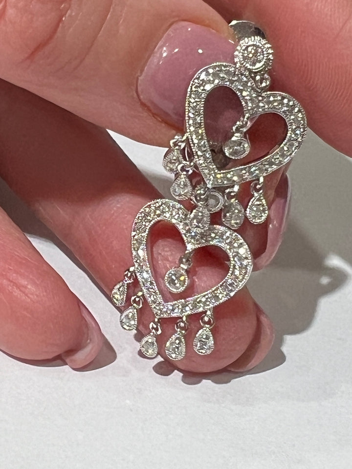 DIAMOND HEART 18K GOLD CHANDELIER EARRINGS