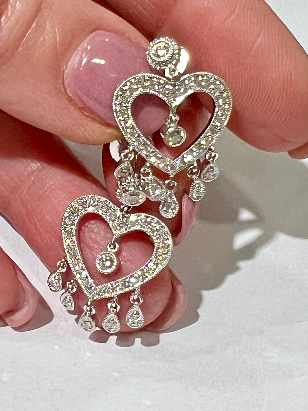 DIAMOND HEART 18K GOLD CHANDELIER EARRINGS