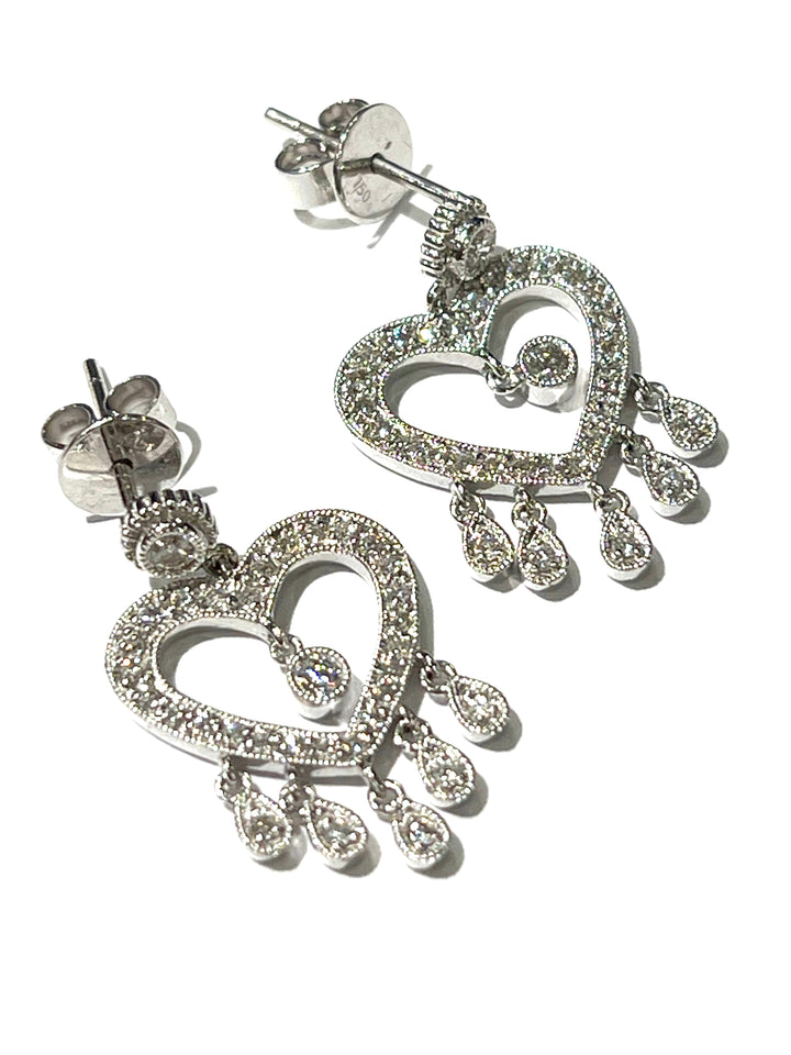 DIAMOND HEART 18K GOLD CHANDELIER EARRINGS