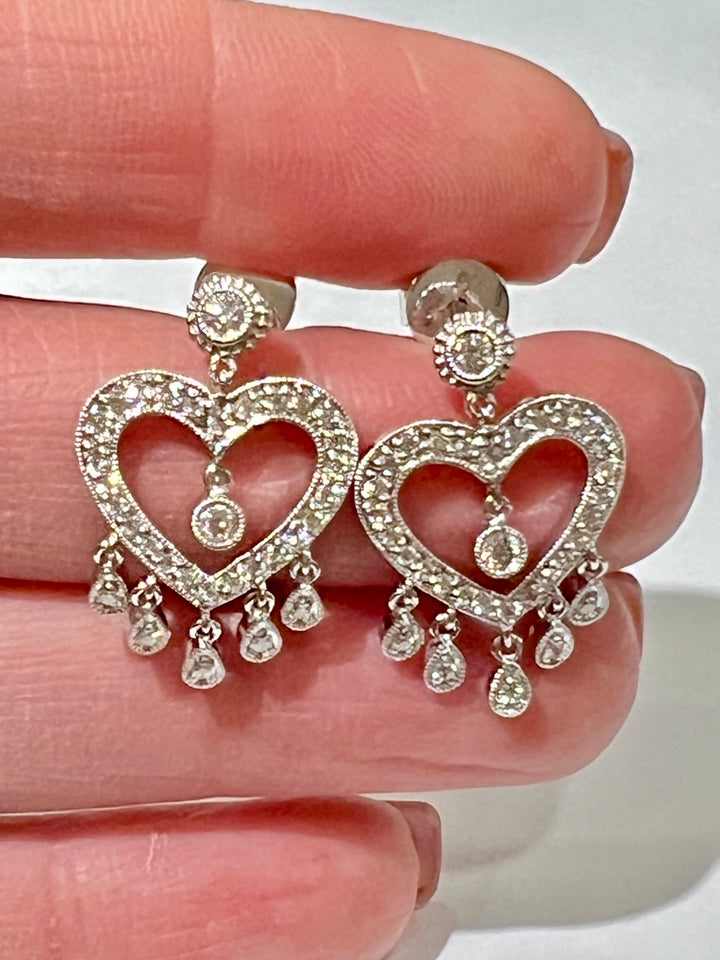 DIAMOND HEART 18K GOLD CHANDELIER EARRINGS