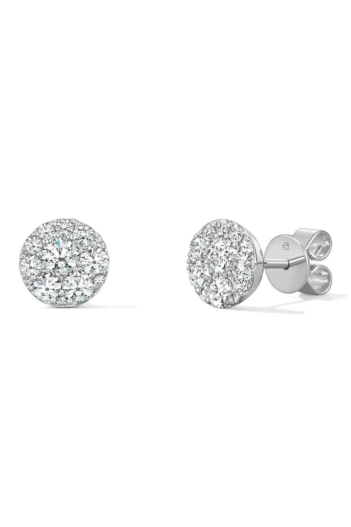 HEARTS ON FIRE 18K WHITE GOLD TESSA CIRCLE DIAMOND CLUSTER STUD EARRINGS