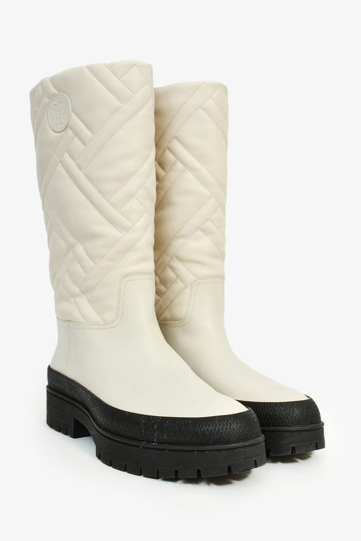 HERMÈS MOSAÏQUE FUJI QUILTED GOATSKIN LEATHER BOOTS IN BEIGE GLAISE