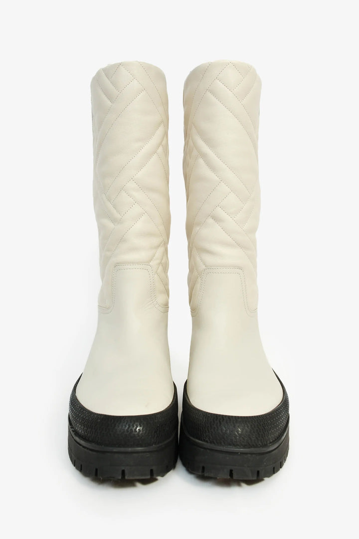 HERMÈS MOSAÏQUE FUJI QUILTED GOATSKIN LEATHER BOOTS IN BEIGE GLAISE