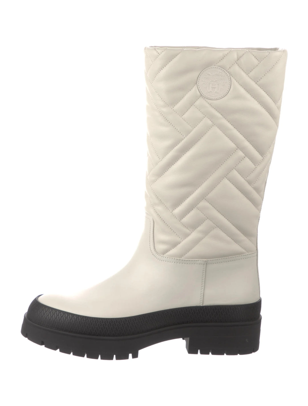 HERMÈS MOSAÏQUE FUJI QUILTED GOATSKIN LEATHER BOOTS IN BEIGE GLAISE