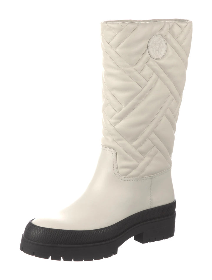 HERMÈS MOSAÏQUE FUJI QUILTED GOATSKIN LEATHER BOOTS IN BEIGE GLAISE