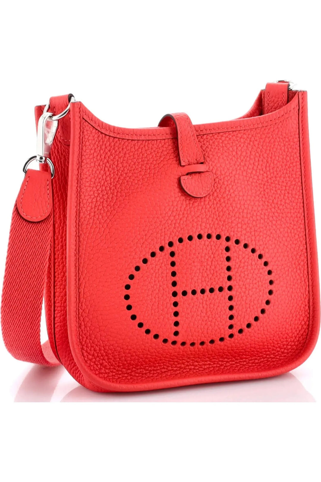 HERMÈS MINI EVELYNE CLÉMENCE LEATHER CROSSBODY BAG IN ROUGE PIVOINE