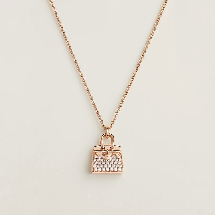HERMÈS AMULETTES 18K ROSE GOLD DIAMONDS BIRKIN PENDANT NECKLACE