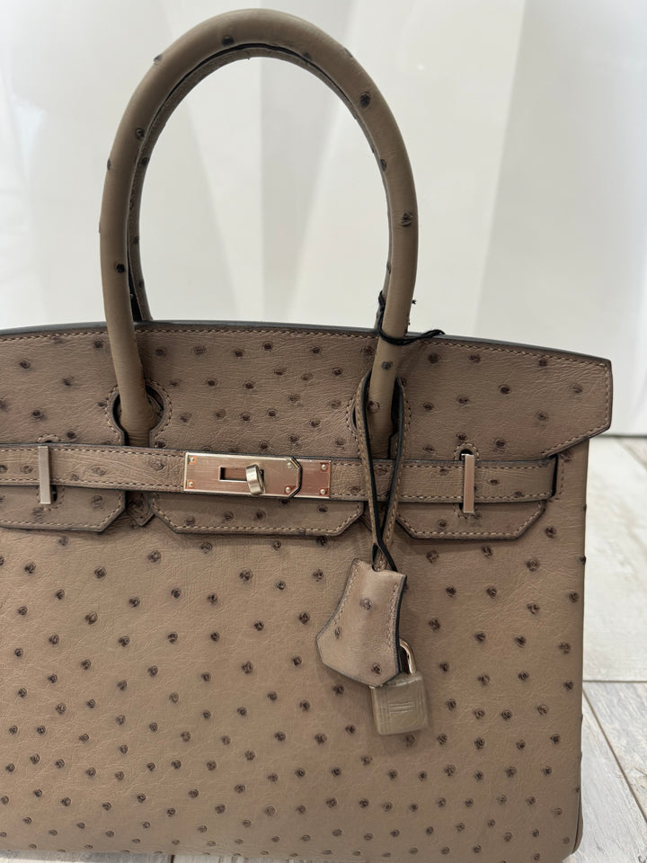 HERMÈS BIRKIN 30 OSTRICH PALLADIUM HARDWARE HANDBAG – MOUSSE (2016)