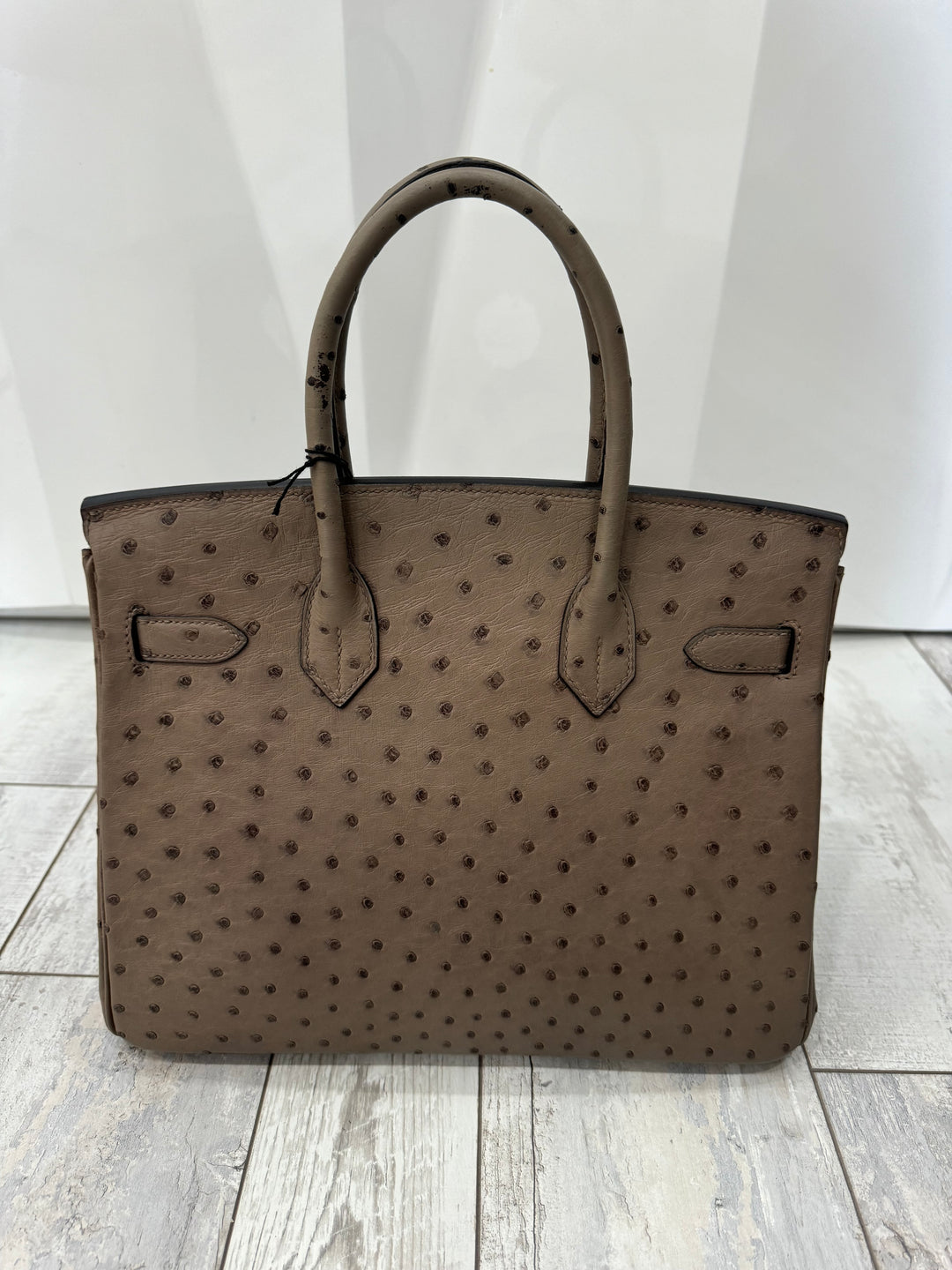 HERMÈS BIRKIN 30 OSTRICH PALLADIUM HARDWARE HANDBAG – MOUSSE (2016)