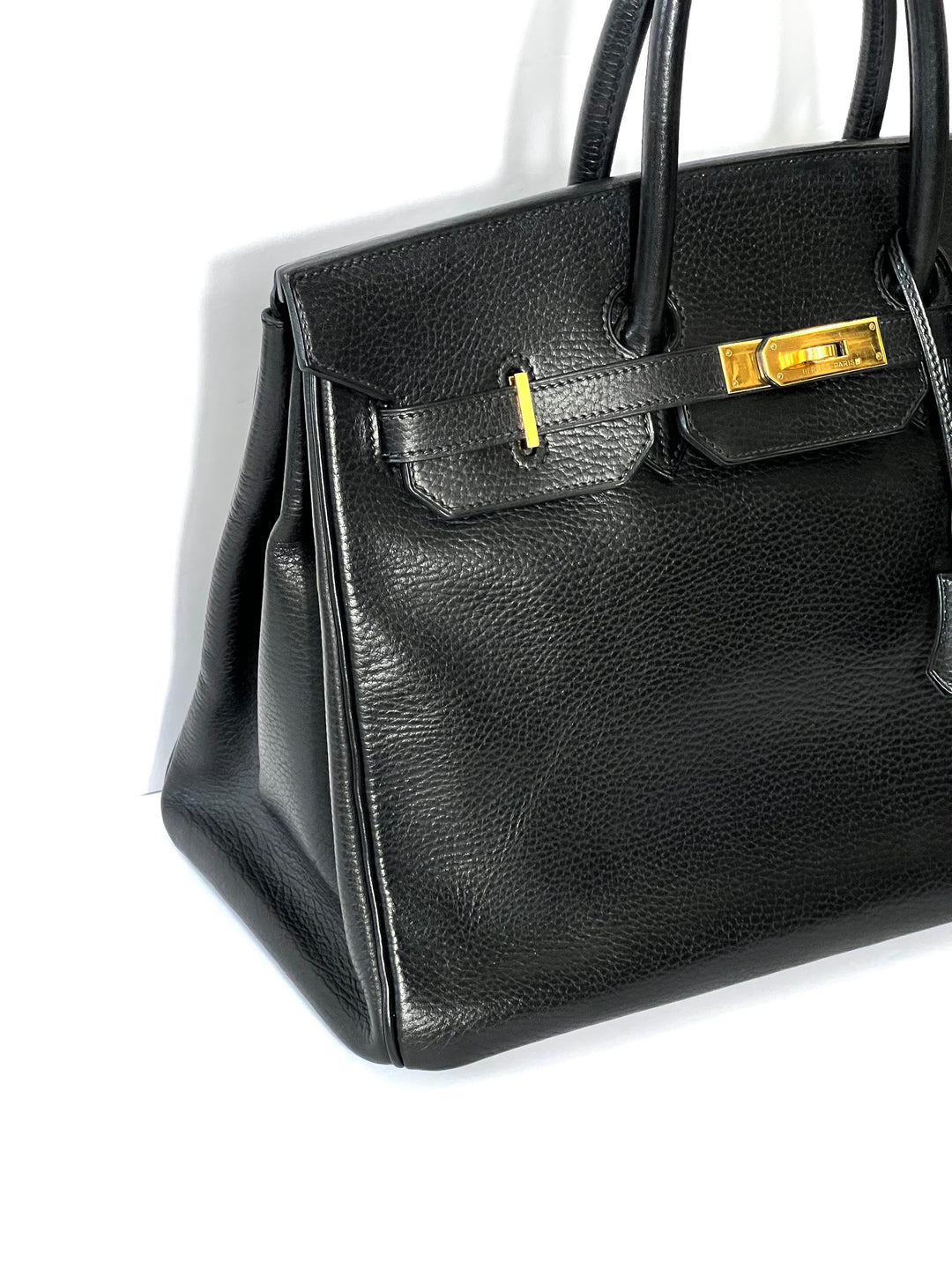 HERMÈS BIRKIN 35 ARDENNE LEATHER NOIR HANDBAG