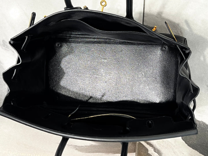 HERMÈS BIRKIN 35 ARDENNE LEATHER NOIR HANDBAG