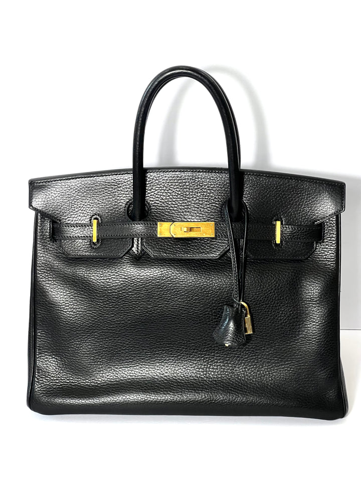 HERMÈS BIRKIN 35 ARDENNE LEATHER NOIR HANDBAG