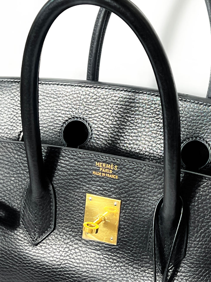 HERMÈS BIRKIN 35 ARDENNE LEATHER NOIR HANDBAG