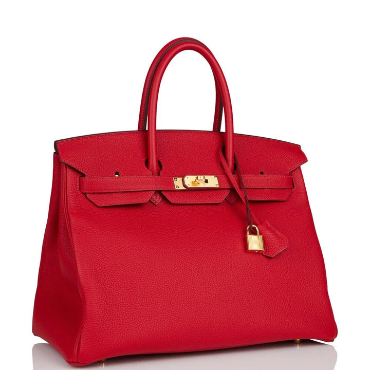 HERMÈS BIRKIN 35 RUBY CLÉMENCE LEATHER HANDBAG