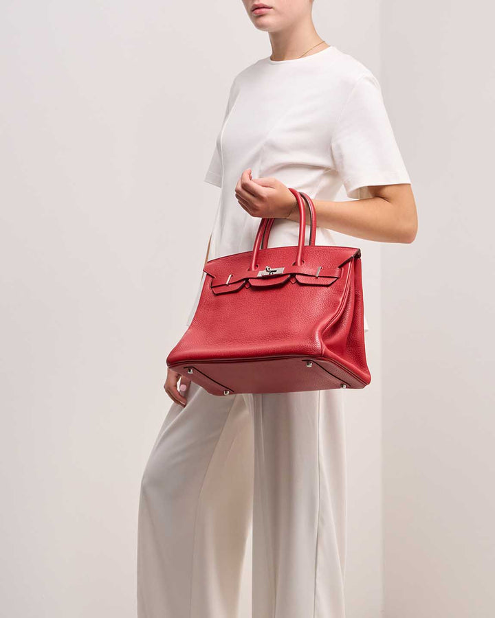 HERMÈS BIRKIN 35 RUBY CLÉMENCE LEATHER HANDBAG