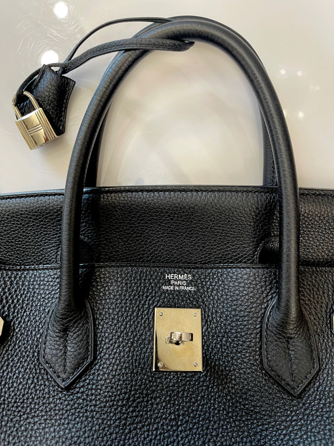 HERMÈS BIRKIN 40 CLEMENCE LEATHER PALLADIUM HARDWARE