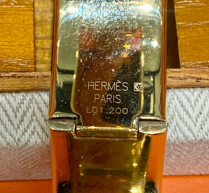 HERMÈS EQUESTRIAN ENAMEL &amp; GOLD PLATED LOQUET BANGLE QUARTZ WATCH