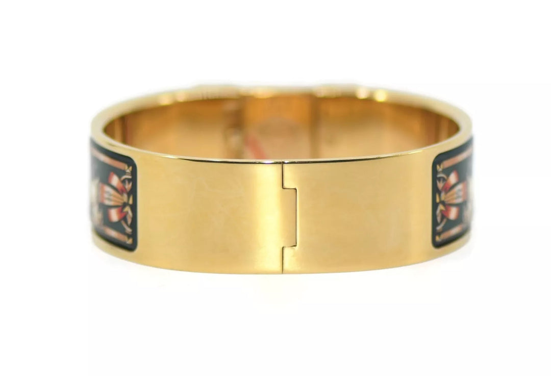 HERMÈS EQUESTRIAN ENAMEL &amp; GOLD PLATED LOQUET BANGLE QUARTZ WATCH
