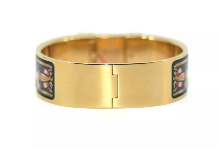 HERMÈS EQUESTRIAN ENAMEL &amp; GOLD PLATED LOQUET BANGLE QUARTZ WATCH
