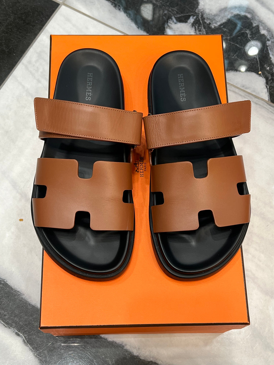 HERMÈS CALFSKIN LEATHER CHYPRE MULES