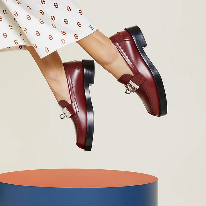 HERMÈS HOT KELLY BUCKLE CALFSKIN LEATHER LOAFERS