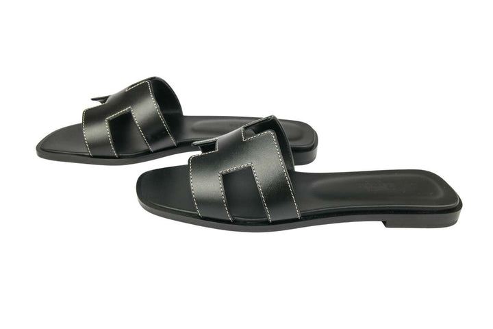 HERMÈS CALFSKIN LEATHER ORAN SANDALS MULES