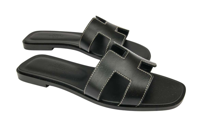HERMÈS CALFSKIN LEATHER ORAN SANDALS MULES