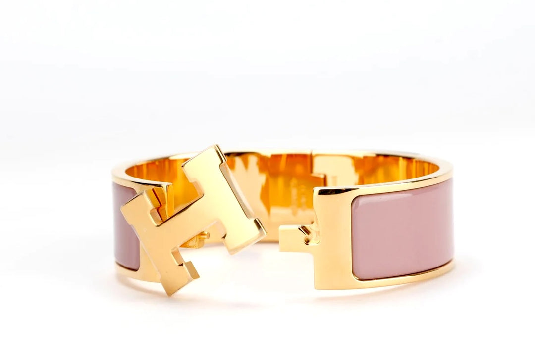 HERMÈS CLIC CLAC H ENAMEL WIDE GOLD PLATED CUFF BRACELET