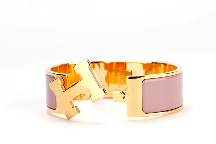 HERMÈS CLIC CLAC H ENAMEL WIDE GOLD PLATED CUFF BRACELET