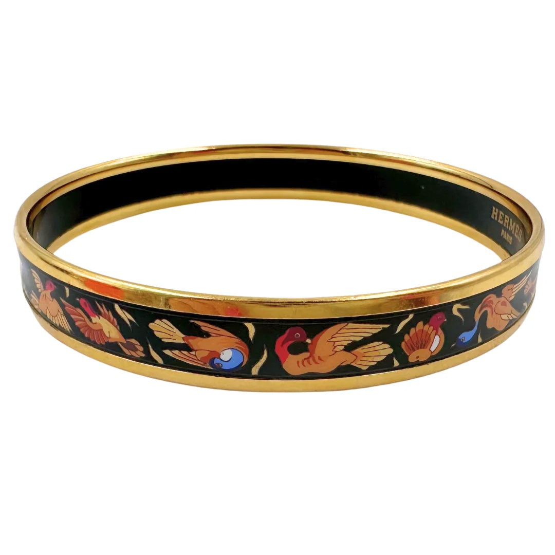 HERMÈS ENAMEL CLOISONNE NARROW 18K GOLD PLATED BANGLE  display picture 2