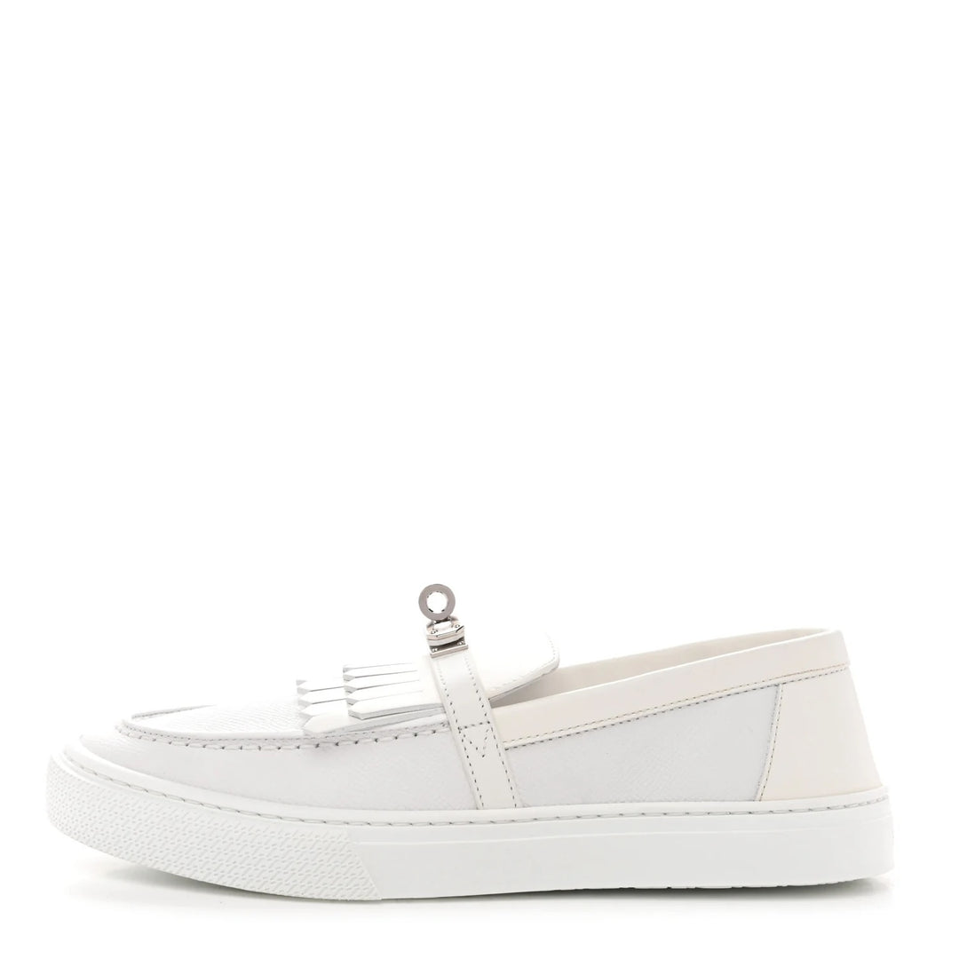HERMÈS EPSOM CALFSKIN LEATHER GAME SLIP-ON FRINGE LOAFERS