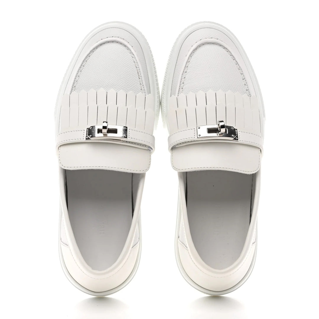 HERMÈS EPSOM CALFSKIN LEATHER GAME SLIP-ON FRINGE LOAFERS