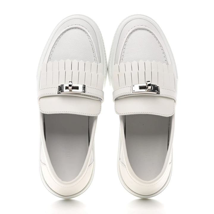 HERMÈS EPSOM CALFSKIN LEATHER GAME SLIP-ON FRINGE LOAFERS