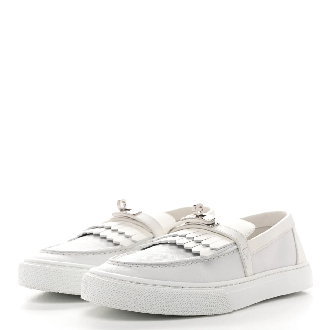 HERMÈS EPSOM CALFSKIN LEATHER GAME SLIP-ON FRINGE LOAFERS