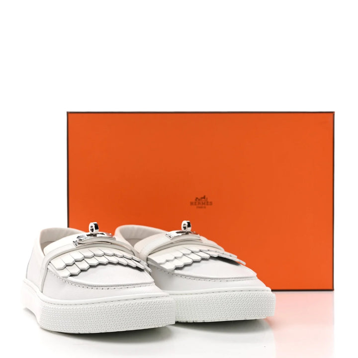 HERMÈS EPSOM CALFSKIN LEATHER GAME SLIP-ON FRINGE LOAFERS