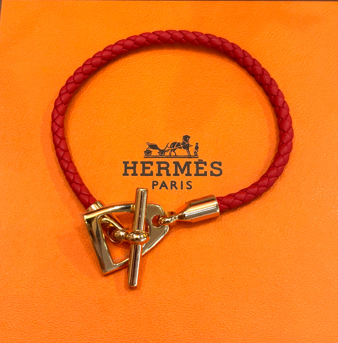 HERMÈS BRAIDED SWIFT CALFSKIN LEATHER ETRIER BRACELET