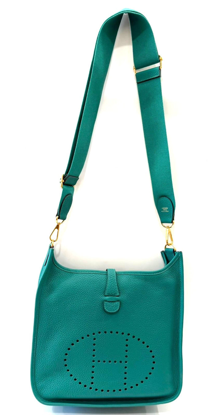 HERMÈS EVELYN 29 III PM MALACHITE EPSOM LEATHER CROSSBODY