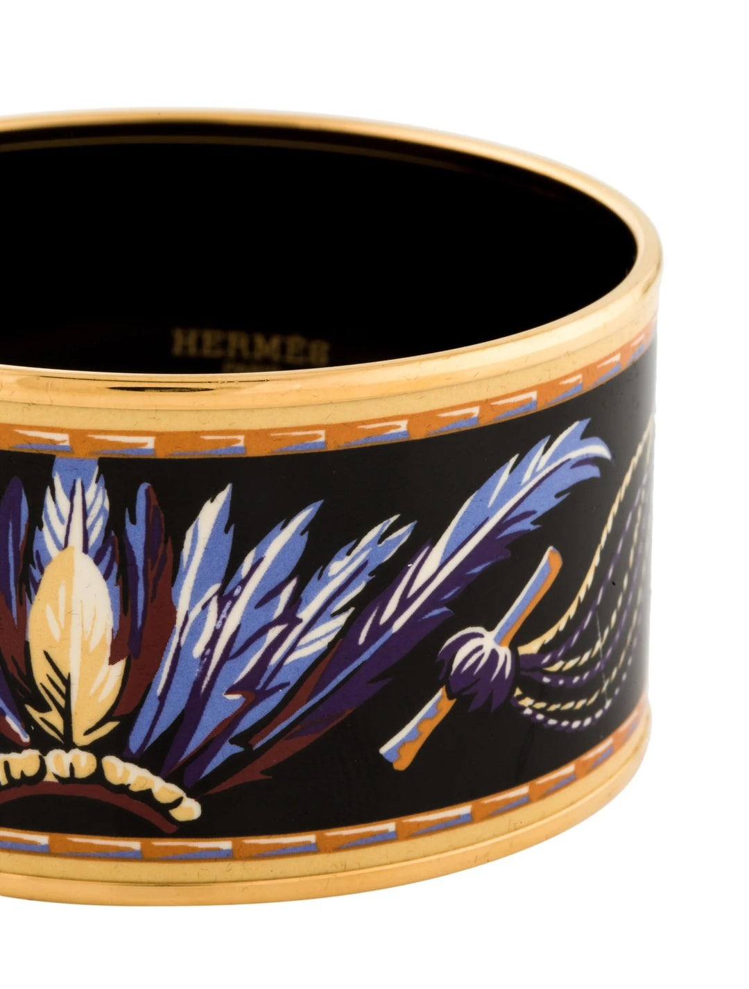HERMÈS ENAMEL &amp; 18K GOLD PLATED BRAZIL WIDE BANGLE BRACELET