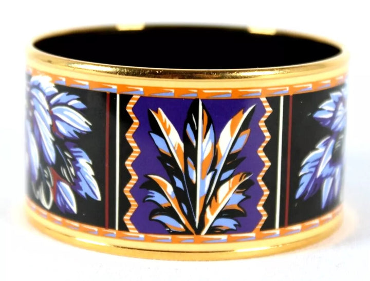 HERMÈS ENAMEL &amp; 18K GOLD PLATED BRAZIL WIDE BANGLE BRACELET
