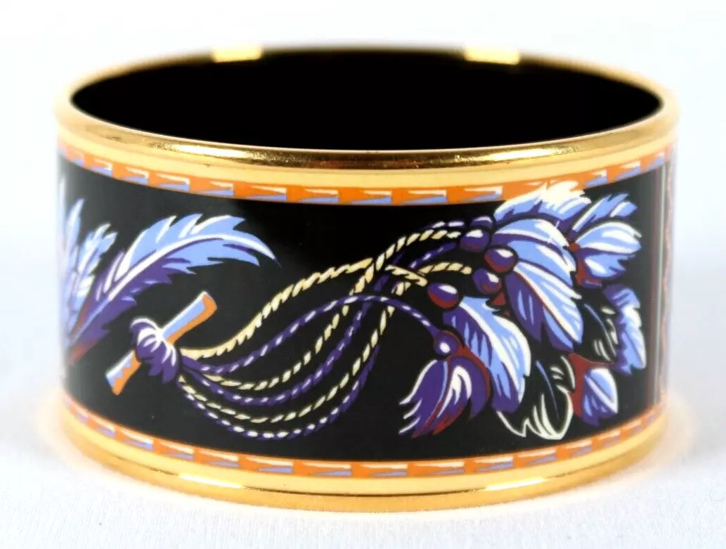 HERMÈS ENAMEL &amp; 18K GOLD PLATED BRAZIL WIDE BANGLE BRACELET