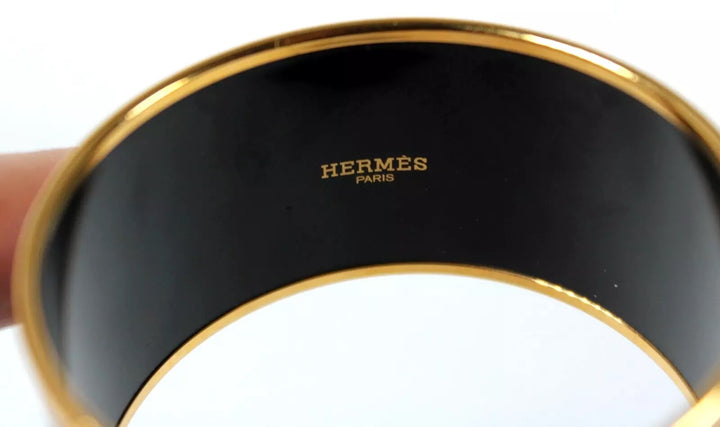 HERMÈS ENAMEL &amp; 18K GOLD PLATED BRAZIL WIDE BANGLE BRACELET