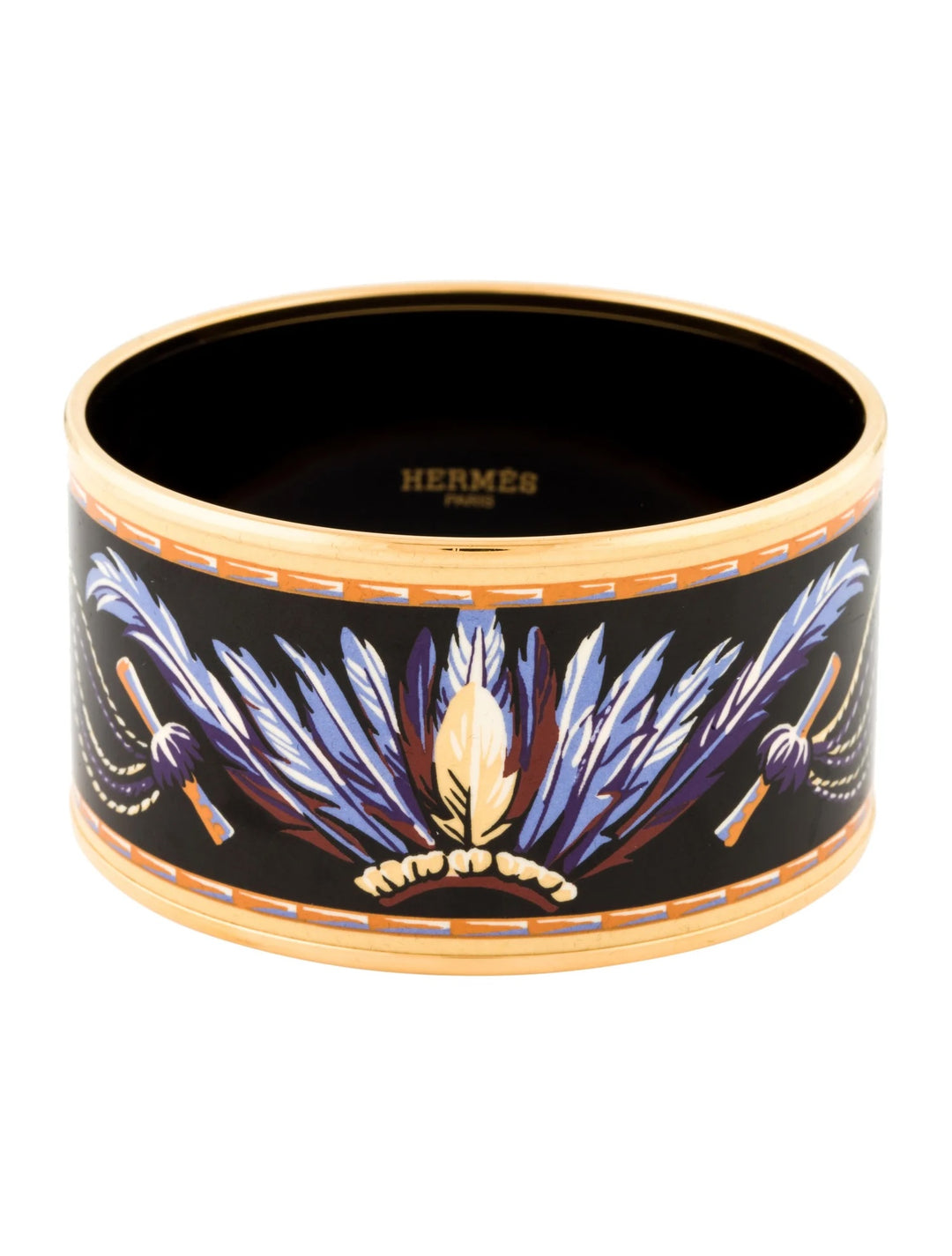HERMÈS ENAMEL &amp; 18K GOLD PLATED BRAZIL WIDE BANGLE BRACELET