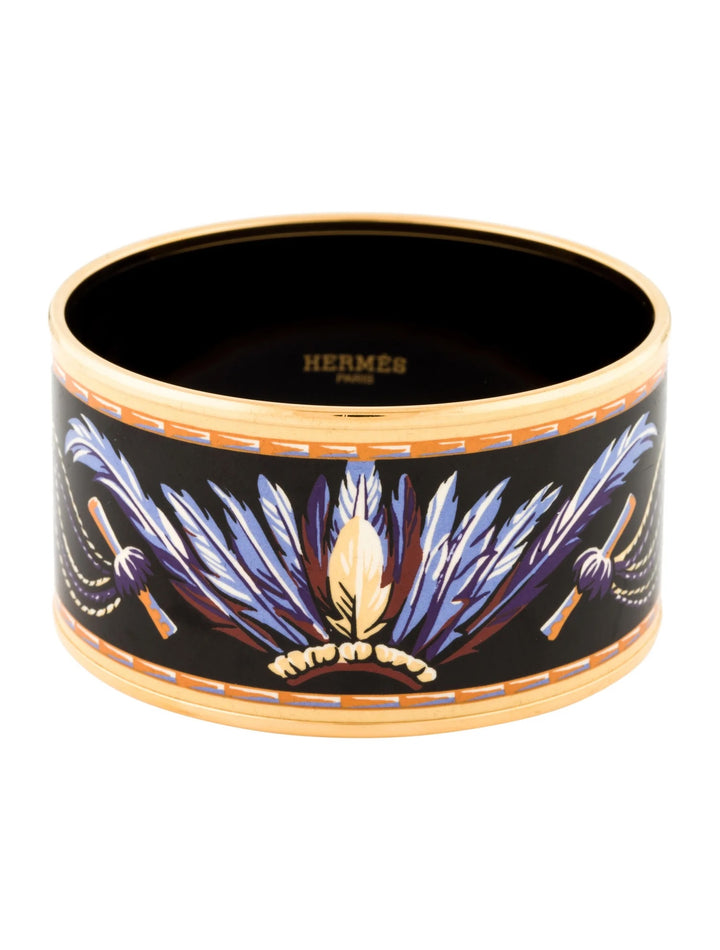 HERMÈS ENAMEL &amp; 18K GOLD PLATED BRAZIL WIDE BANGLE BRACELET